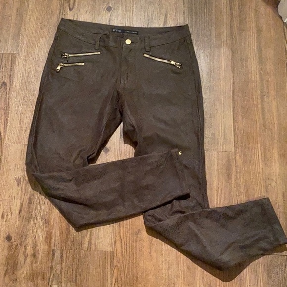 ZARA Python Snakeskin Suede Stretchy Skinny Jeans w/ ankle zips!!! Size 6 - Picture 6 of 16